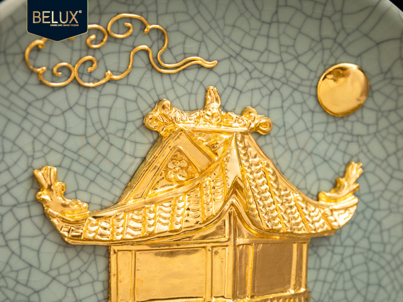 Đĩa Chùa Một Cột Dát Vàng 24k D20